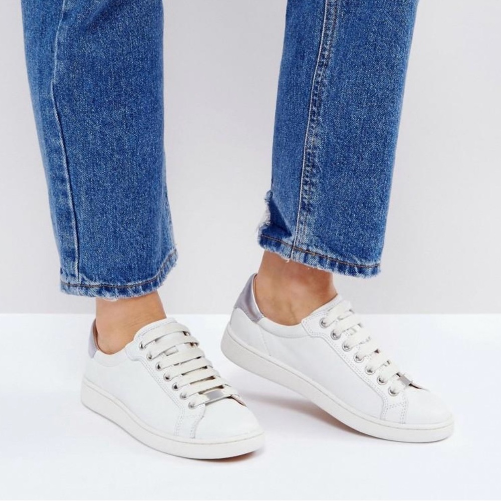 New UGG Milo Sneakers White and Silver Leather Women’s US 5 UK 3 EU 35.5